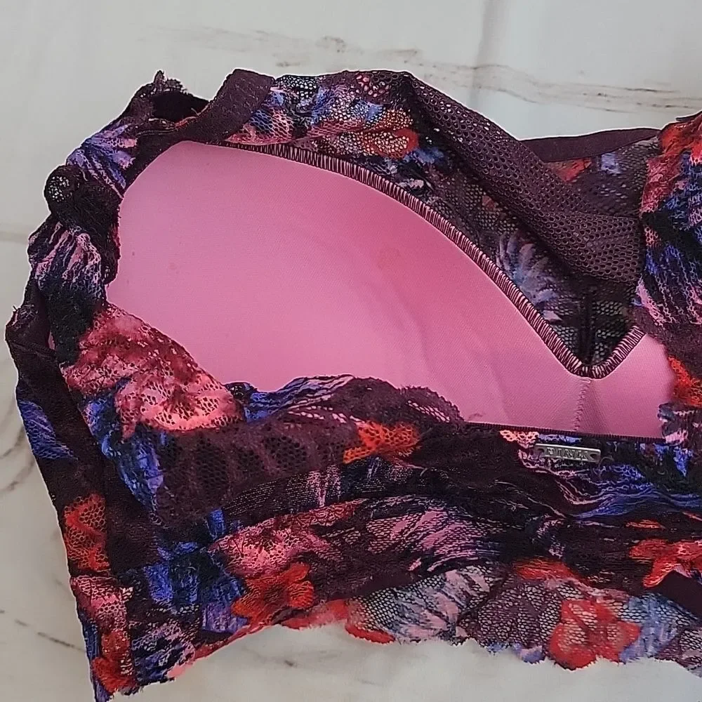 𝅺womens Victoria's Secret Pink Bralette size Small Beautiful Flower Fall Colors